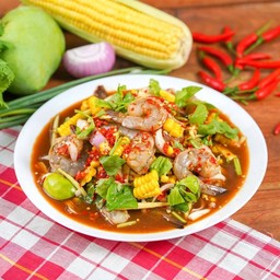 ยำข้าวโพดกุ้งสด