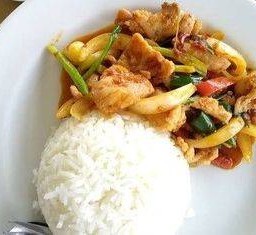 ไก่ผัดพริกเผา + ข้าวสวย