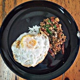 กระเพราไก่ ราดข้าว