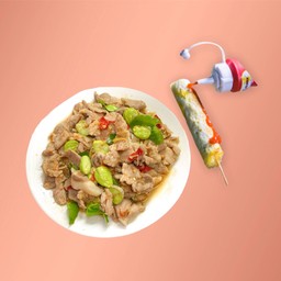 หมูผัดกะปิสะตอ+ข้าวหอม,ไข่ม้วน