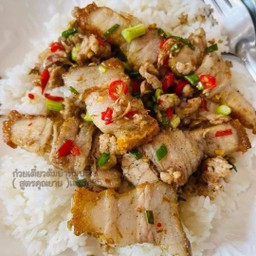 ข้าวราดหมูกรอบผัดพริกเกลือ