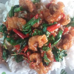 ข้าวกระเพราแคบหมู(ไม่ใส่หมูสับ)