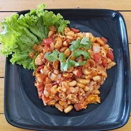 ผัดมักกะโรนีกุ้ง-เนื้อ