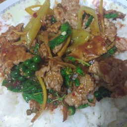 ผัดเผ็ดเนื้อราดข้าว