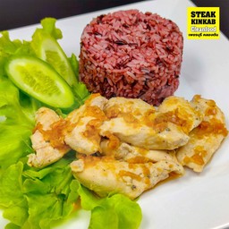 ข้าวสเต็กไก่กระเทียมพริกไทยสูตรคลีน 390 kcal