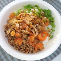 ข้าวต้มแห้งหมูสับใส่กุ้งแห้ง+น้ำซุป