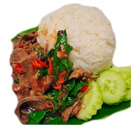 กระเพราตับหมูราดข้าว