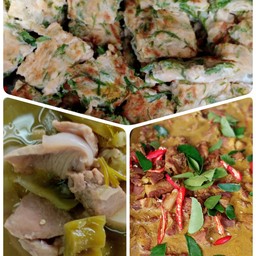 คั่วกลิ้งสันคอ+ชะอม+ต้มมะระขาหมู