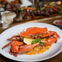 ปูและข้าวริซอตโต กับ Pesto สูตรเฉพาะของเชฟ และถูกปรับให้กินง่าย