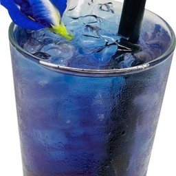 Butterfly pea juice with brown sugar jelly