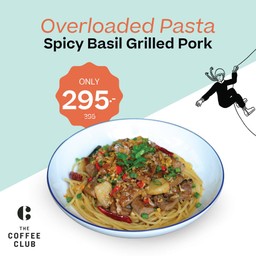 พาสต้าหน้าล้นดับเบิ้ลท็อปปิ้งสไปซี่เบซิลหมูย่าง