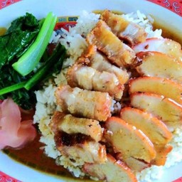 ข้าวหมูแดง+หมูกรอบ