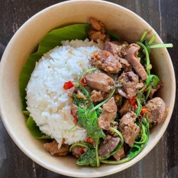 กะเพราเครื่องในไก่ราดข้าว