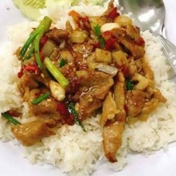 ผัดพริกเผาไก่ราดข้าวไข่ดาว