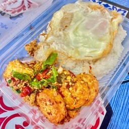 ข้าวกะเพราป่าเต้าหู้ + หมูสับ + ไข่ดาว