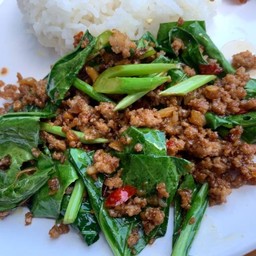 คะน้าเนื้อสับราดข้าว