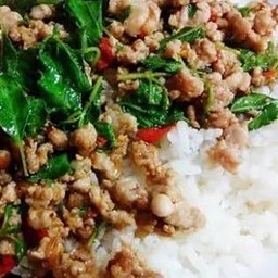 กระเพราเป็ดราดข้าว