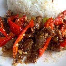 พริกสดโคขุนแดดเดียวราดข้าว