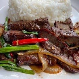 ตับแดดเดียวน้ำมันหอยราดข้าว
