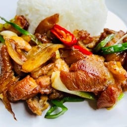 ไก่ทอดขมิ้นราดข้าว