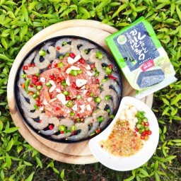 ทะเลดอง ( กุ้งดอง แซลมอนดอง  )  ตลาดฮักมูล