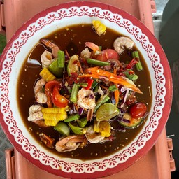 ตำเกาเหลา กุ้งลวก