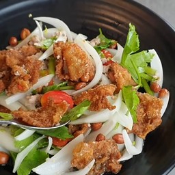 ยำหนังไก่(หนังติดเนื้อ(กับข้าว)