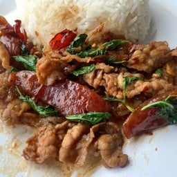 ข้าวราดกะเพราเนื้อดาวกระจายไก่เชียง