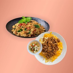 มาม่าผัดกะเพรา,ข้าวไข่ขยี้หมูทอดกะเทียม