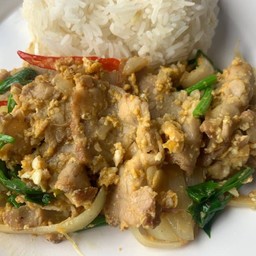เนื้อดาวกระจายตุ๋นผัดผงกะหรี่ราดข้าว