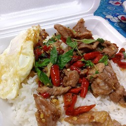 ข้าวกระเพราเนื้อชิ้นไข่ดาว