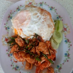 ผัดพริกแกงไก่กุ้งไข่ดาวราดข้าว