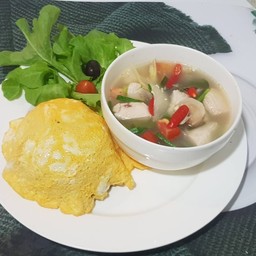 ข้าวไรซ์เบอรี่ไข่เจียว+ต้มข่าอกไก่(ใช้นมfat0%แทนกะทิ)