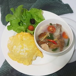 ข้าวไรซ์เบอรี่ไข่เจียว+ต้มข่าปลาสลิด(ใช้นมfat0%แทนกะทิ)