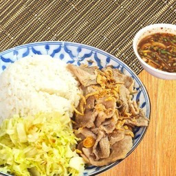 ข้าวหมูย่างเนยน้ำจิ้มแจ่ว