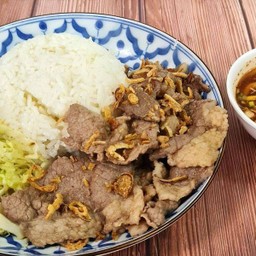 ข้าวเนื้อย่างเนยน้ำจิ้มแจ่ว