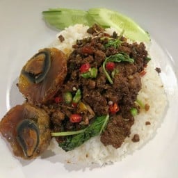 ข้าวกะเพราเนื้อไข่เยี่ยวม้า