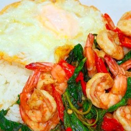 กระเพรากุ้ง+ไข่ดาว