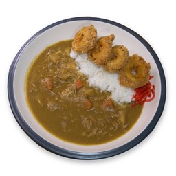 ข้าวแกงกะหรี่ปลาหมึกชุบแป้งทอด