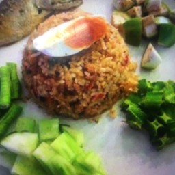น้ำคลุกน้ำพริกลงเรือหมูสับไข่เค็ม+ปลาทู