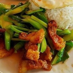 ข้าวคะน้าหมูกรอบ