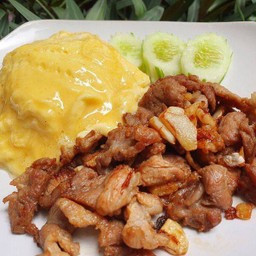 ข้าวหมูทอดกระเทียม+ไข่ข้น