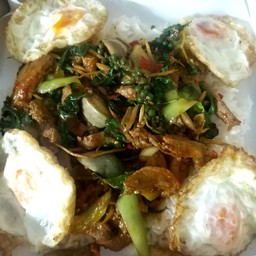 ข้าวราดผัดเผ็ดเป็ดย่างถาด Stir-fried spicy grilled duck