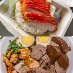 (Set คู่ซี้ 2) ข้าวหมูแดงล้วน ธรรมดา 1 กล่อง + ก๋วยจั๊บน้ำข้น ธรรมดา 1 ถุง