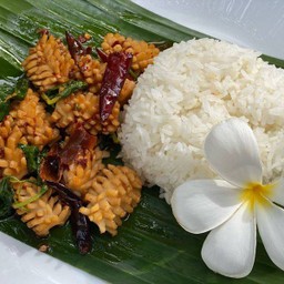 ข้าวราดกะเพราะพริกแห้ง ปลาหมึก