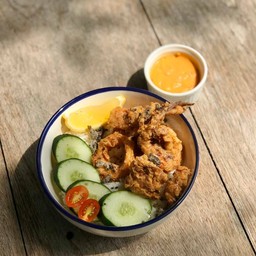 ข้าวหน้าหมึกทอดกรอบ