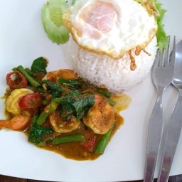 ผัดเครื่องแกงกุ้งราดข้าว