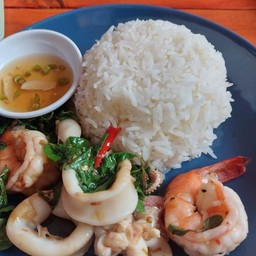 ผัดกะเพราทะเลราดข้าว