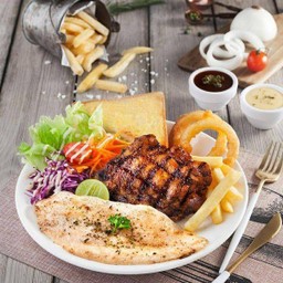 คอมบาย3 -สเต็กไก่สไปซี่+สเต็กปลาดอรี่