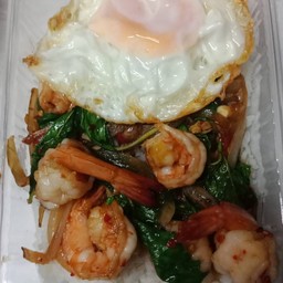 [อร่อยซ่ากับโค้ก] ข้าวกระเพรากุ้ง  +  โค้ก ออริจินัล (กระป๋อง)